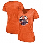 Women's Edmonton Oilers Distressed Team Primary Logo V Neck Tri Blend T-Shirt Orange FengYun